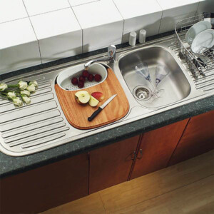 Quinline: Stainless Steel Kitchen Sink With Waste: DB/DD (150x50)cm
