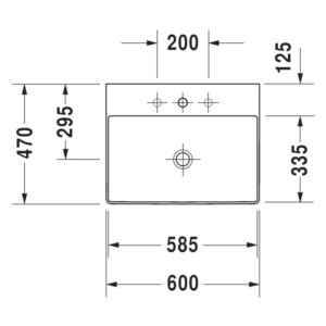 DuraSquare: Washbasin Without OverFlow, With Tap Hole; 60cm, White