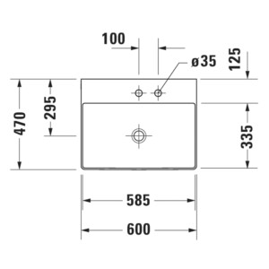 DuraSquare: Washbasin Without OverFlow, With Tap Hole; 60cm, White