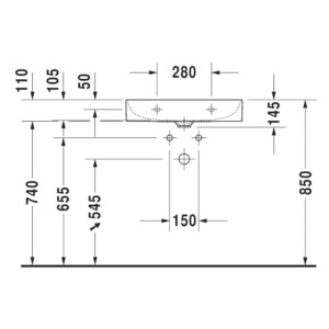 DuraSquare: Washbasin Without OverFlow, With Tap Hole; 60cm, White