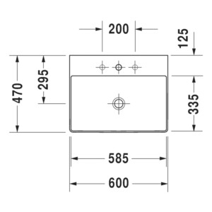 DuraSquare: Washbasin Without OverFlow, With Tap Hole; 60cm, White