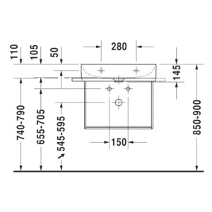 DuraSquare: Washbasin Without OverFlow, With Tap Hole; 60cm, White