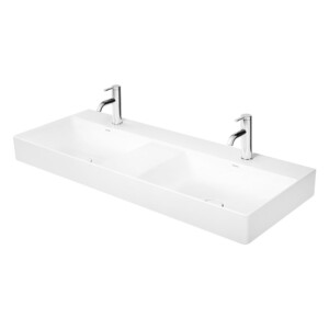 DuraSquare: Double Furniture Basin, With Two Tap Holes; 120cm, White