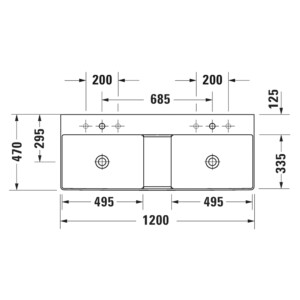 DuraSquare: Double Furniture Basin, With Two Tap Holes; 120cm, White