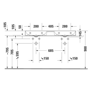 DuraSquare: Double Furniture Basin, With Two Tap Holes; 120cm, White