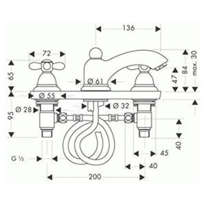 Axor Carlton: Basin Mixer: 3TH,Pop-Up,Chrome Plated