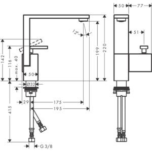 Axor Edge 190: Basin Mixer; Single Lever, Chrome Plated