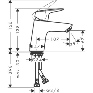 Logis 70: Basin Mixer: Single Lever, Push Waste, Chrome Plated