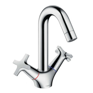 Logis Classic: Basin Mixer: Twin Lever, Chrome Plated