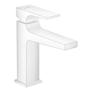 Metropol 110: Basin Mixer With Push-Open Pop Up Waste, Matt White