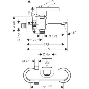 Metris S: Bath Mixer: W/T, w/o attach: Chrome Plated