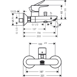 Hansgrohe Talis E: Bath Mixer: W/Type: S/Lever, CP #71740000