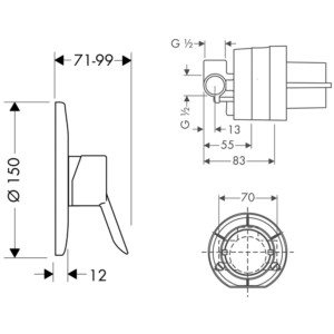 Focus E2 : 3 Way concealed shower Mixer