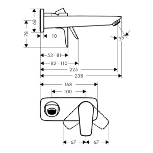 Talis E: Single Lever Basin Mixer For Concealed Installation Wall-Mounted With Long Spout, 22.5cm Chrome Plated