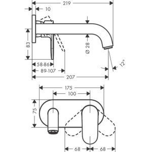 Vernis Blend: 3-Way Finish Set For Concealed Basin Mixer With Spout; 2-Holes; Matt Black