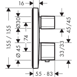 Ecostat E: Concealed Mixer: 3-Way, Chrome Plated