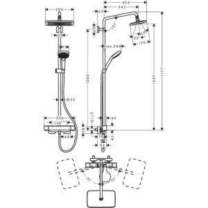 Croma E 280: 1-Jet Shower Pipe With Shower Thermostat, Chrome Plated