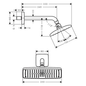 Raindance E : 240, Overhead Shower + Arm, Chrome Plated