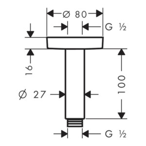 DN15 Ceiling Connector,10cm, Matt White