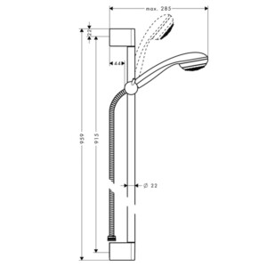 Crometta 85 Unica: Shower Kit & Rail, Chrome Plated