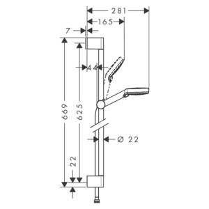 Crometta EcoSmart Vario/Unica: Shower Kit & Rail, 65cm: White/Chrome Plated