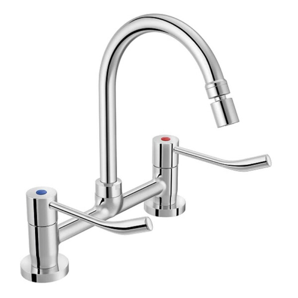 Benefit: Pillar-Mount High Spout Sink Mixer-Two Handles; Single Lever Chrome Plated
