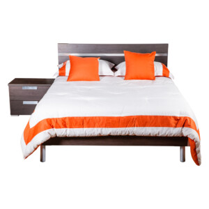Wood Bed + Night Stand, (120x190)cm, Black/Oak White