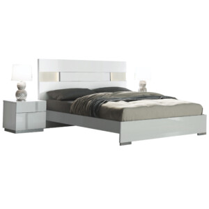 King Bed (183x203)cm + 2 Night Stands, High Gloss White