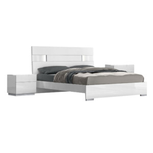 King Bed (183x203)cm + 2 Night Stands, High Gloss White