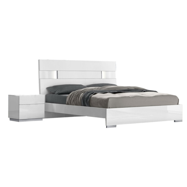 Single Bed (121x203)cm + 1 Night Stand, High Gloss White