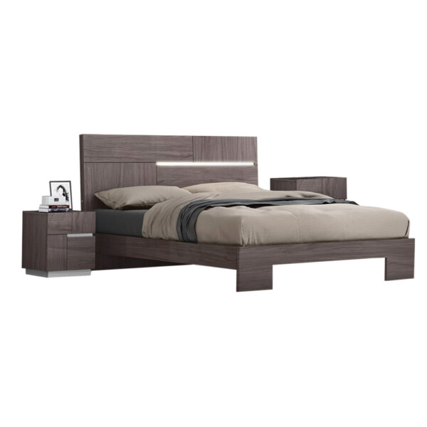 King Bed (183x203)cm + 2 Night Stands, High Gloss Chestnut