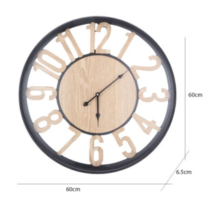 Tayson Wall Clock 23.5" ; (60x6.5x60)cm, Natural/Black