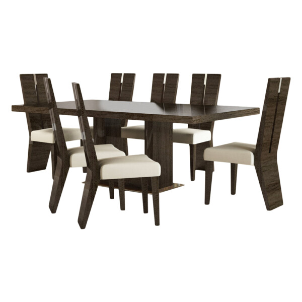 Dining Table (2.2M) + 8 Side Chairs, Dark Maple