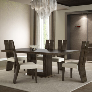 Dining Table (2.2M) + 8 Side Chairs, Dark Maple