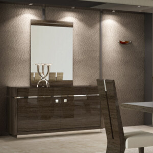 Buffet Cabinet; (163x47.5x86)cm + Mirror; (80x120)cm, Dark Maple