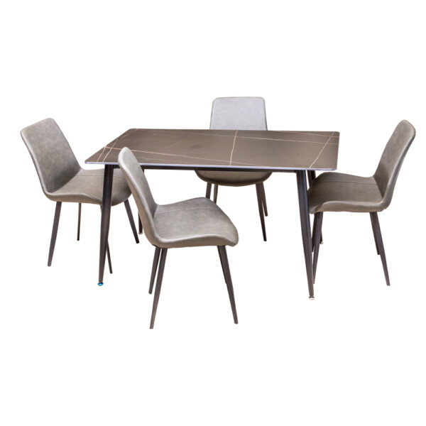 Sintered Stone Dining Table (130x70)cm + 4 Side Chairs, L. Black Gold/Dark Grey