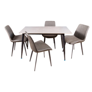 Sintered Stone Dining Table (130x70)cm + 4 Side Chairs, Vic Grey/Dark Grey