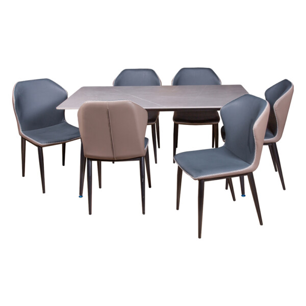 Sintered Stone Dining Table (150x90)cm+ 6 Side Chairs, Vic Grey/Blue Grey