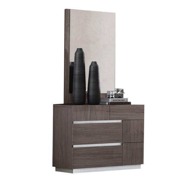 Dresser 3-Drawers (99x41.5x77)cm + Mirror (115x72x3)cm, High Gloss Chestnut