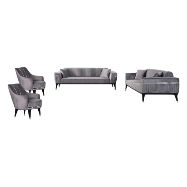 Fabric Sofa Set: 8-Seater; (3+3+1+1), Dark Grey