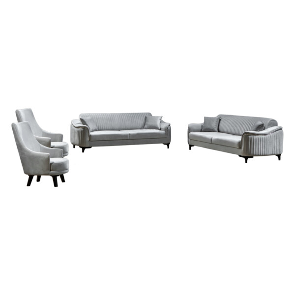 Fabric Sofa Set: 8-Seater; (3+3+1+1), Light Grey