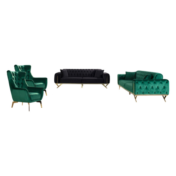 Fabric Sofa Set: 8-Seater; (3+3+1+1), Pine Green/Black