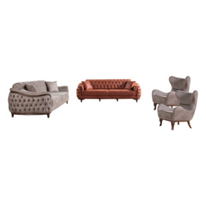 Fabric Sofa Set: 8-Seater; (3+3+1+1), Brown/Mocha
