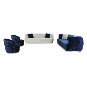 Fabric Sofa Set: 8-Seater; (3+3+1+1), Chesterfield Blue/White
