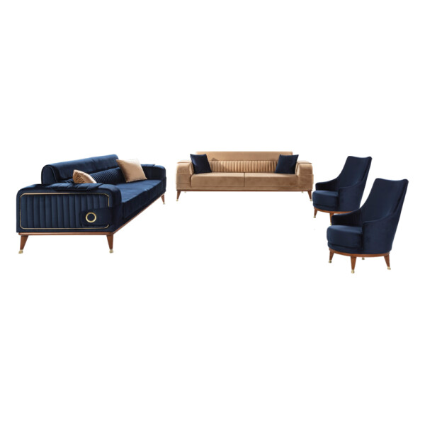 Fabric Sofa Set: 8-Seater; (3+3+1+1), Blue/Brown