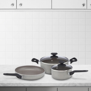 Janelle Pressed Aluminium/Glass Cookware Set, 5pcs, Grey