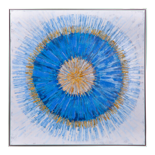 Geometric Blue/Gold Oil Painting with Frame (100x100x2.2)cm