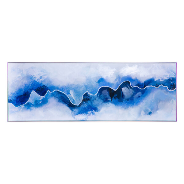 Blue Wavelike Oil Painting With Frame: (150x50x2.2)cm