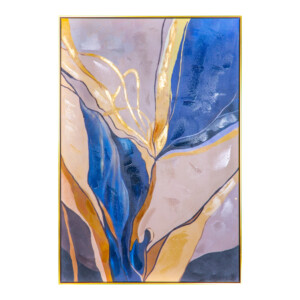 Abstract Gold/Navy Blue Oil Painting With Frame: (80x120x2.2)cm