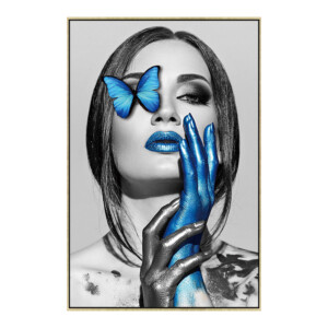 Nordic Eye Blue Butterfly Woman Canvas Painting: (120x80)cm